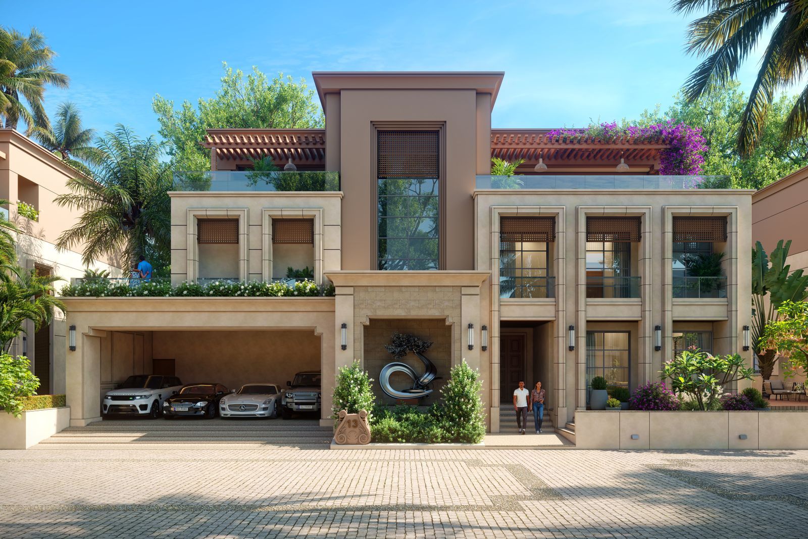 A luxury villa with a columned facade